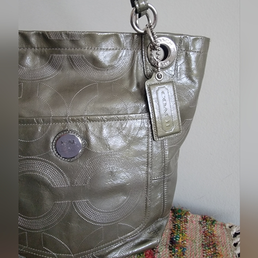 Coach Metallic Army Green Tote Bag - Picture 3 of 9